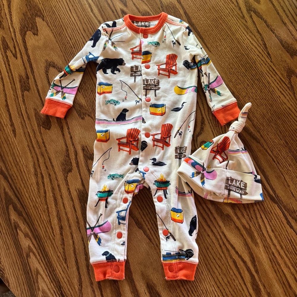 Little Blue House Sleeper & Hat - Lake Theme